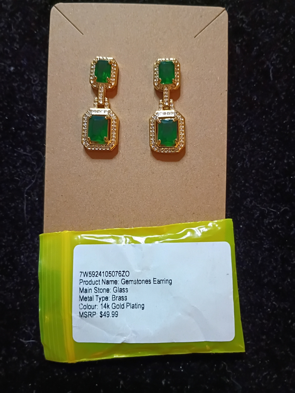 Green Gemstone Gold-Plated Drop Earrings - Unbranded
